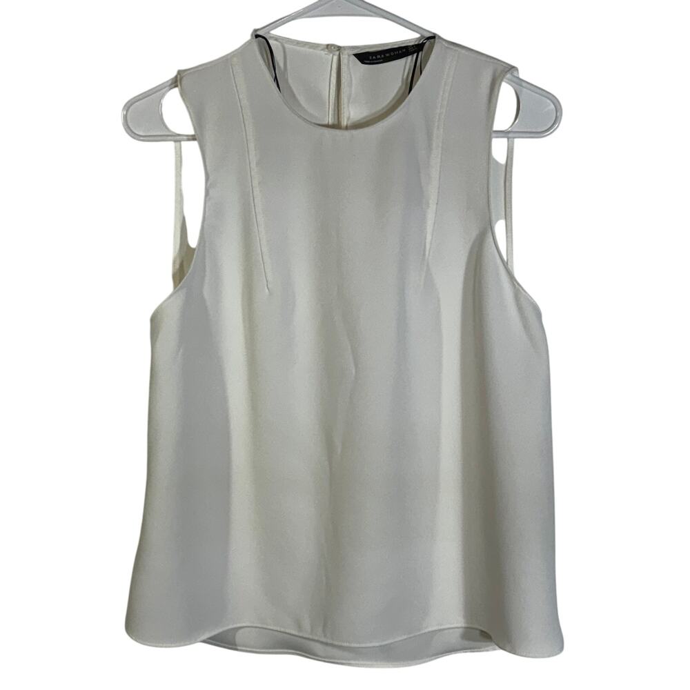 Zara Woman Sleeveless Ivory Blouse Top | Crew Neck Workwear Business Casual Sz S